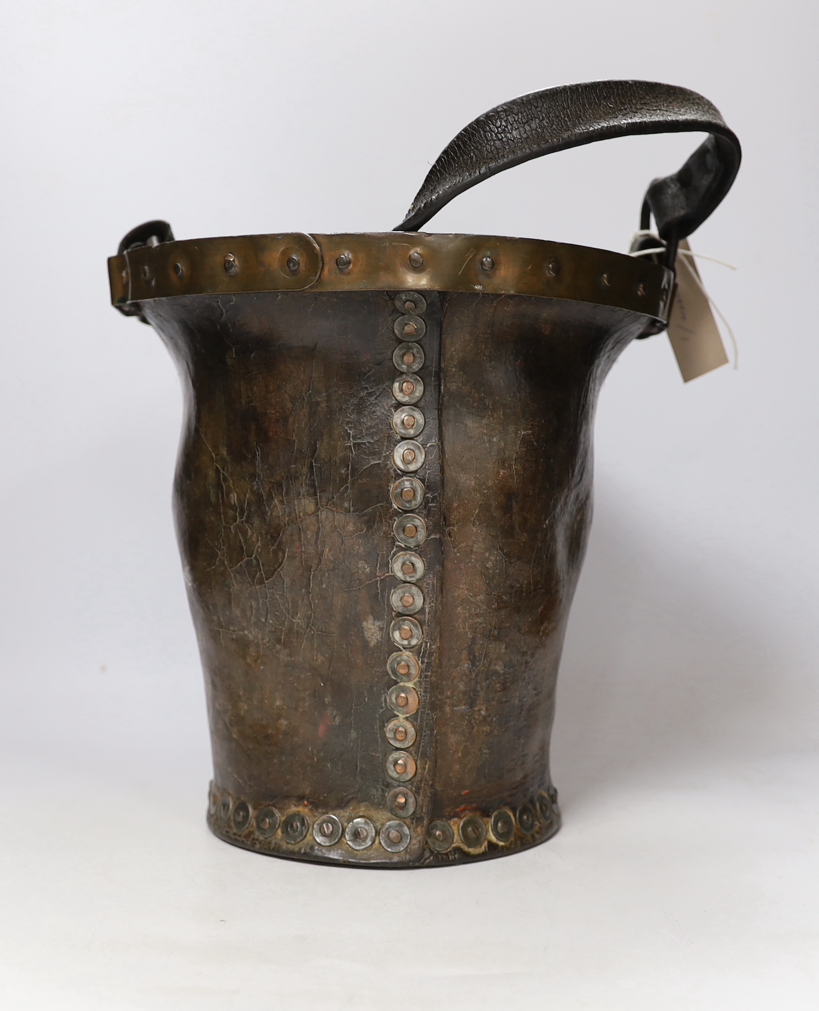 A George III leather fire bucket, 27cm in diameter